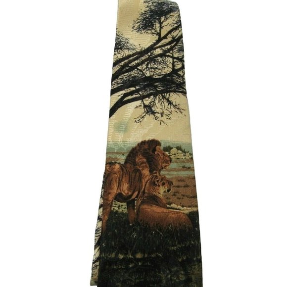 Men's Neck Tie Endangered Species African Lion Lioness Cubs Pride Silk USA - Picture 4 of 5